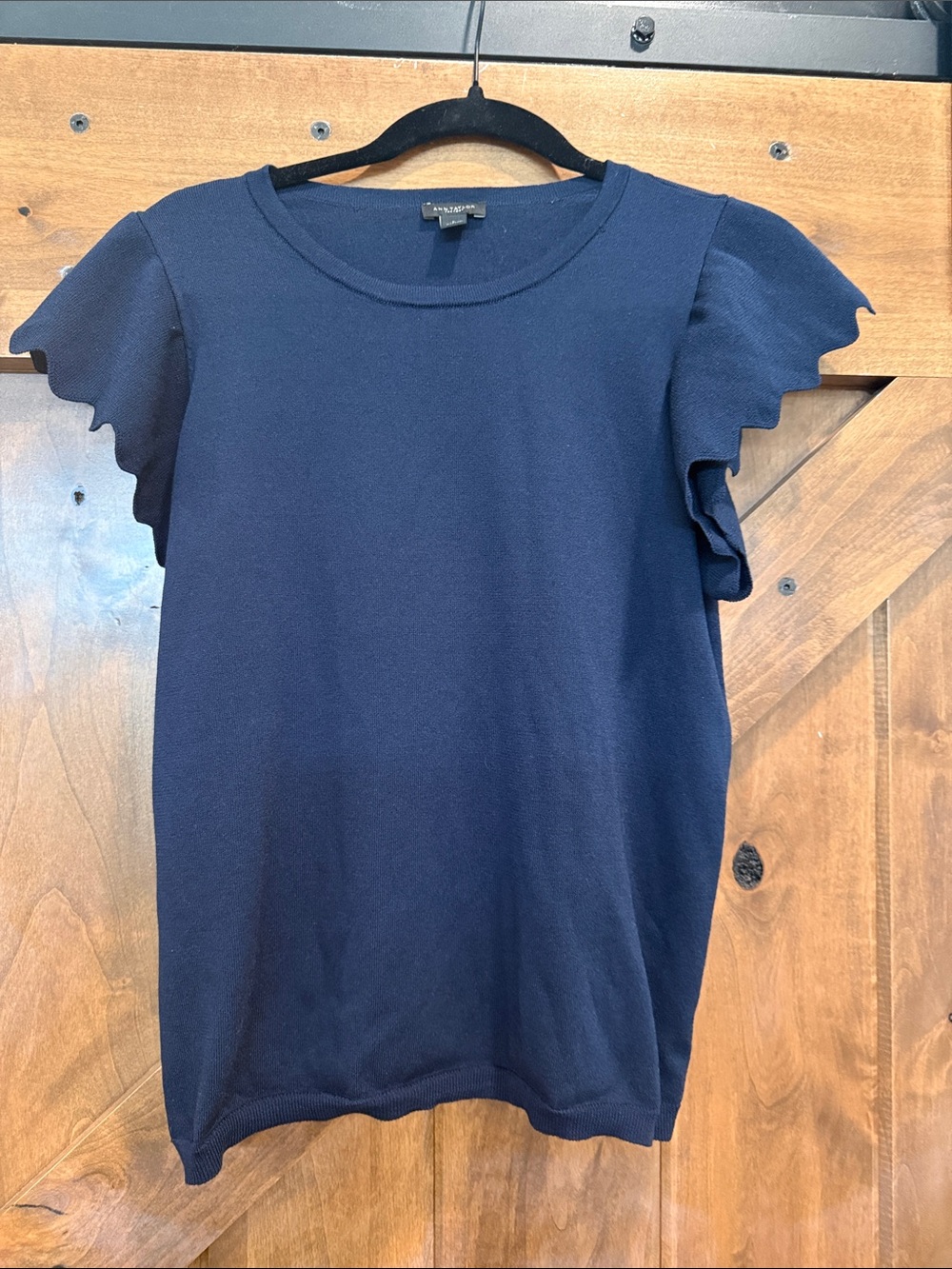 Ann Taylor Navy Scalloped Sleeve Top Size Large